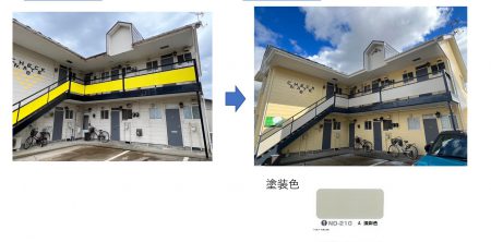 由利本荘市チェックメイト(アパート)外壁塗装・屋根塗装・補修工事完工しました